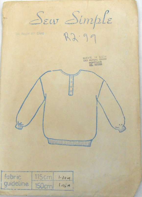 SEW SIMPLE 14 GRANDPA SWEATSHIRT SIZE 34 OR 87 CM -MISSING TAB