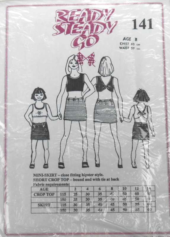 READY STEADY GO 141 GIRLS MINI SKIRT+SHORT CROP TOP SIZE 8 YEARS CHEST 63 CM COMPLETE-UNCUT-F/FOLDED