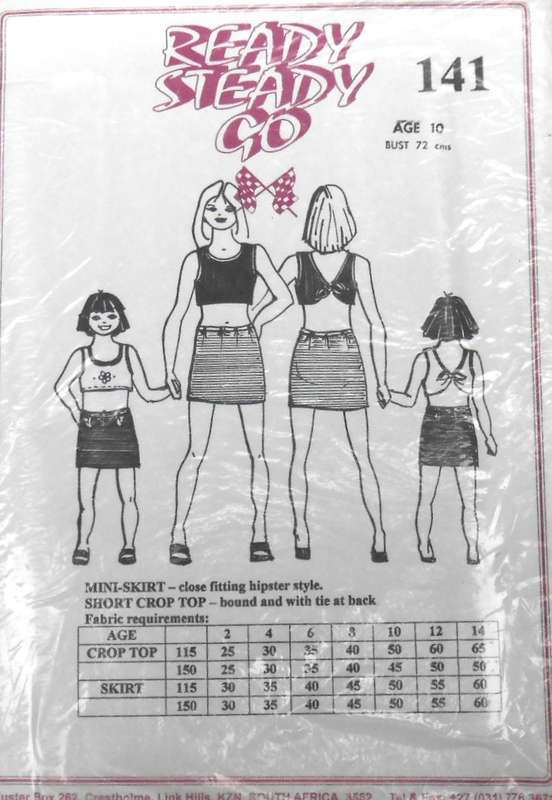 READY STEADY GO 141 GIRLS MINI SKIRT+SHORT CROP TOP SIZE 10 YEARS BUST 72 CM COMPLETE-UNCUT-F/F