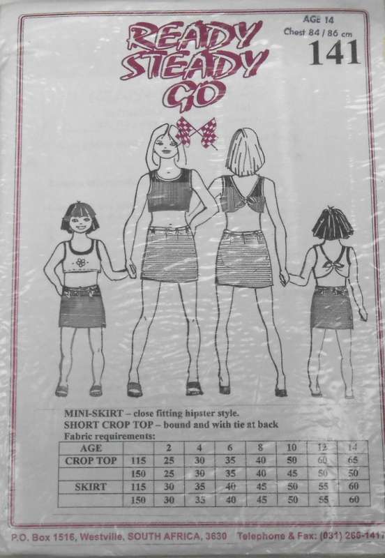 READY STEADY GO 141 GIRLS MINI SKIRT+SHORT CROP TOP SIZE 14 YEARS BUST 84/86 CM COMPLETE-UNCUT-F/F