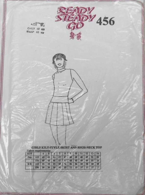 READY STEADY GO 456 GIRL KILT LIKE SKIRT+HIGH COLLAR TOP SIZE 8 YEARS BUST 67 CM COMPLETE-UNCUT-F/F