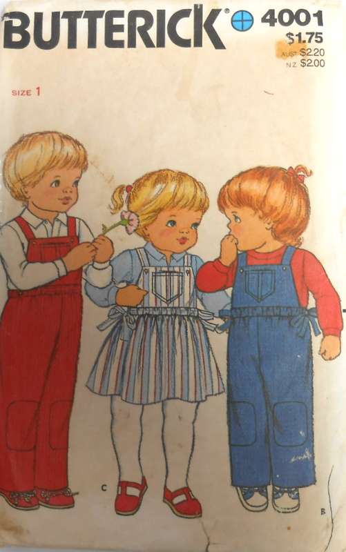BUTTERICK 4001 TODDLER OVERALLS  & PINAFORE SIZE  1 YEAR  COMPLETE