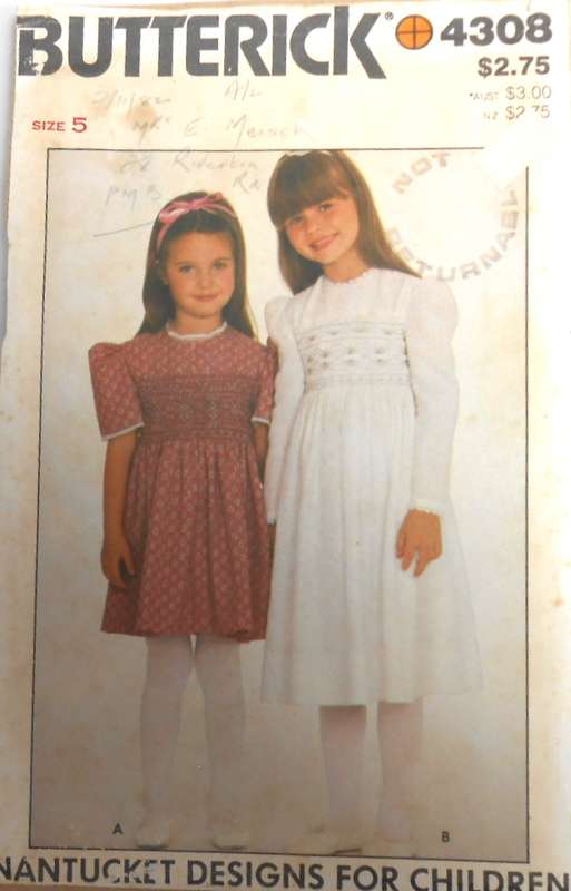 BUTTERICK 4308 GIRLS DRESS & TRANFSFER SIZE 5 YEARS COMPLETE-UNCUT-F/FOLDED-ZIPLOC