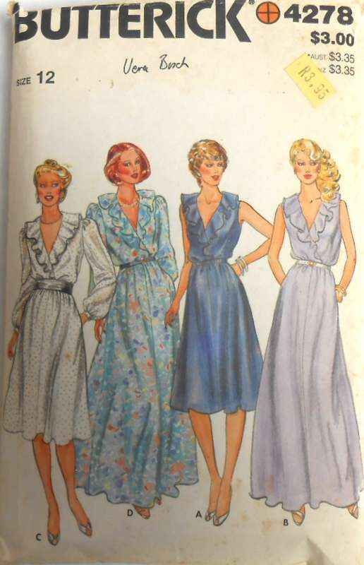 BUTTERICK 4278 LOOSE FITTING DRESS WITH NECKLINE FLOUNCE SIZE 12 COMPLETE