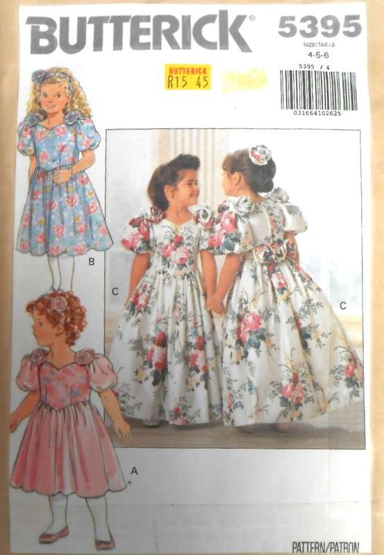 BUTTERICK 5393 GIRLS DRESS & HEADBAND SIZE 4-5-6 YEARS COMPLETE-NO SEWING INSTRUCTIONS-ENVELOPE