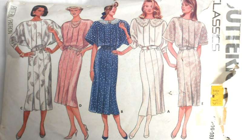 BUTTERICK 5726 SEMI FITTED STRAIGHT PLEATED DRESS SIZE 14-16-18 COMPLETE-CUT TO 18