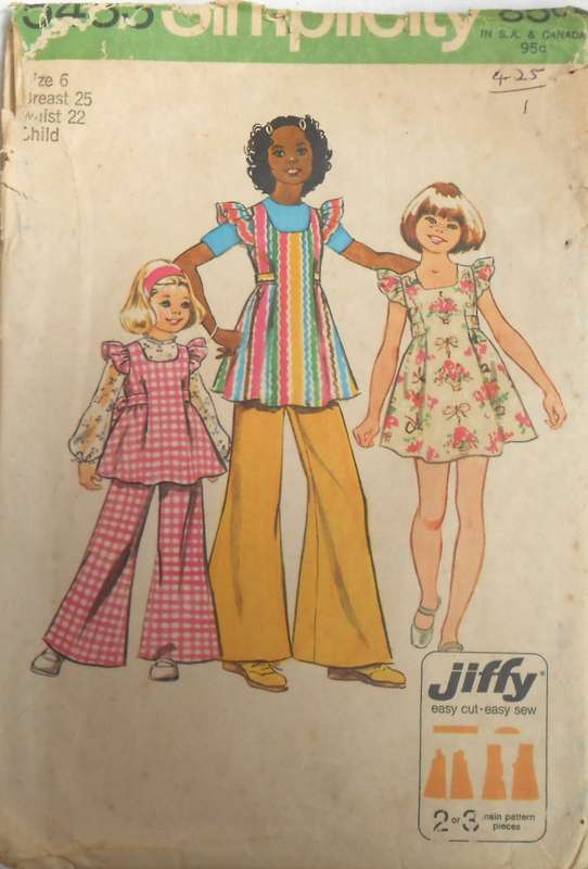 VINTAGE SIMPLICITY 5483 GIRLS SMOCK DRESS-TUNIC-BELL BOTTOM PANTS SIZE 6 YEARS BREAST 25 COMPLETE