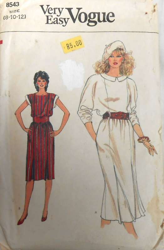 VOGUE 8543  LOOSE FITTING STRAIGHT DRESS SIZES 8-10-12 COMPLETE-UNCUT-F/FOLDED