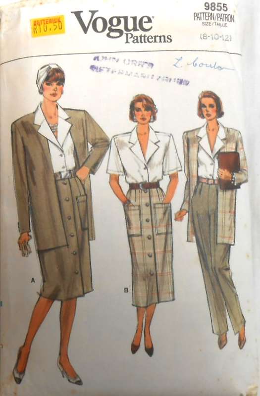 VOGUE 9855 JACKET-SKIRT-PANTS-BLOUSE SIZES 8-10-12 COMPLETE-PART CUT TO 12