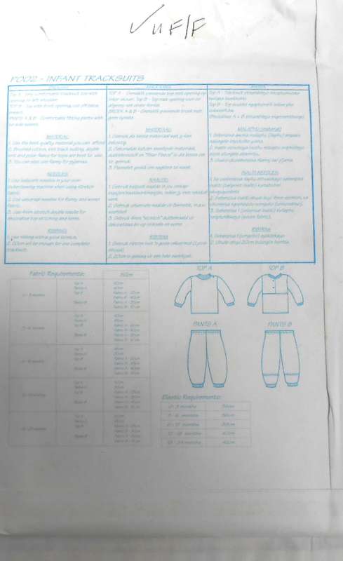 EASY STITCH PATTERNS P002 INFANT TRACKSUIT SIZES 0 -24 MONTHS COMPLETE-UNCUT-F/FOLDED
