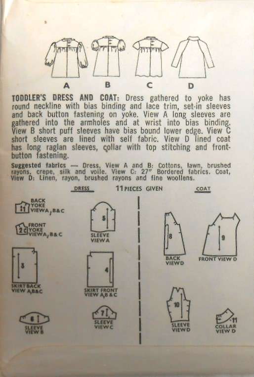 VINTAGE STYLE 2312 TODDLERS DRESS & COAT SIZE 1 YEAR COMPLETE & UNCUT