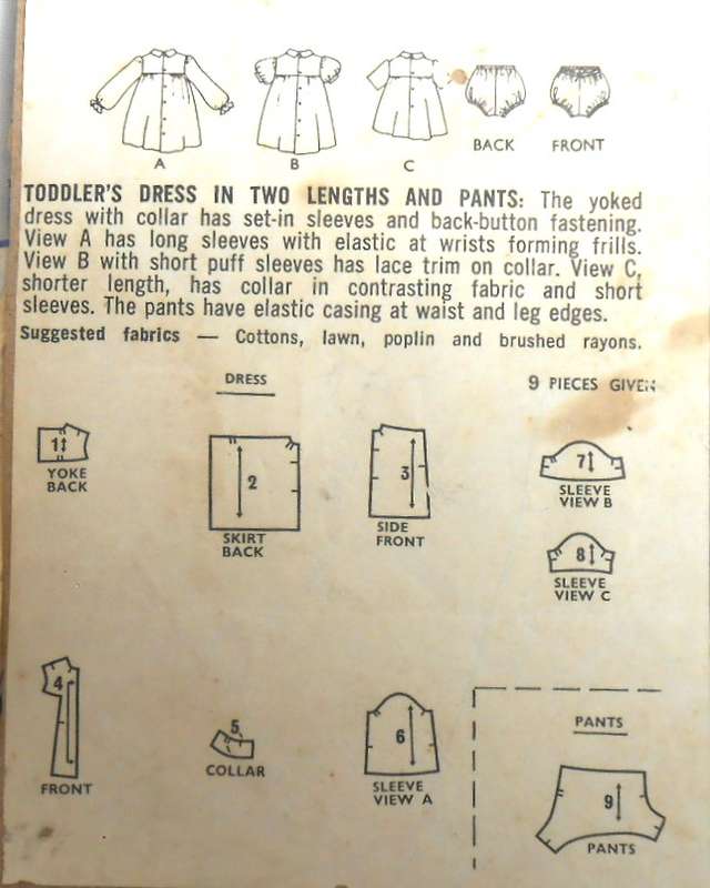 VINTAGE STYLE 2539 TODDLERS DRESS & PANTS SIZE 1 YEAR COMPLETE-ZIPLOC