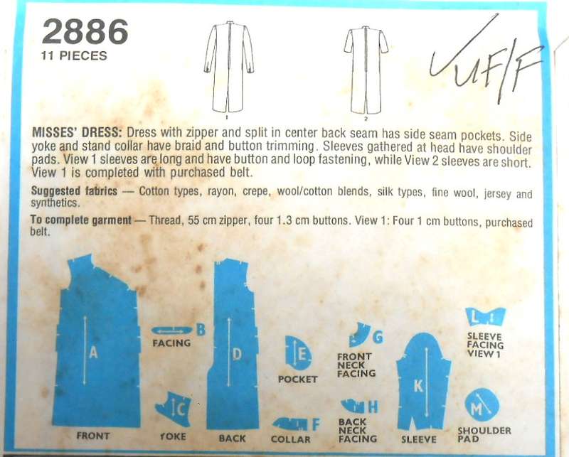 STYLE 2886 DRESS WITH STAND COLLAR SIZE 10-12 COMPLETE-UNCUT-F/FOLDED