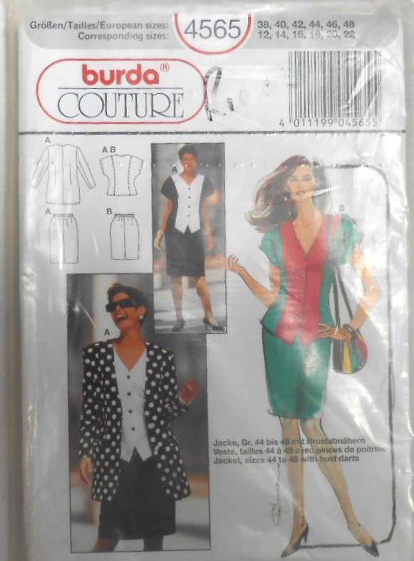 BURDA 4565 JACKET-TOP-SKIRT SIZE 12-22 COMPLETE-UNCUT-F/FOLDED-SEALED