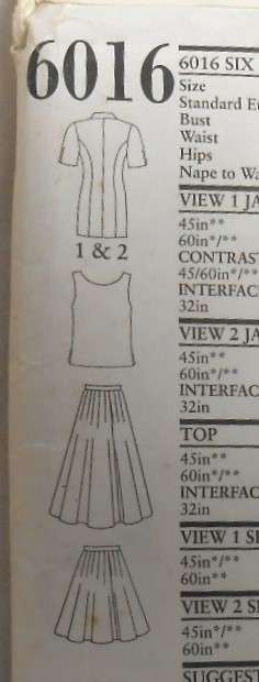 NEW LOOK PATTERNS 6016 SHORT JACKET-TOP-SKIRT SIZE 8-18 COMPLETE-CUT TO 18