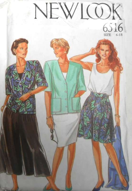 NEW LOOK PATTERNS 6516 SHORT JACKET-TOP-SKIRT-SPLIT PANTS SIZE 6-18 -COMPLETE-UNCUT-F/FOLDED