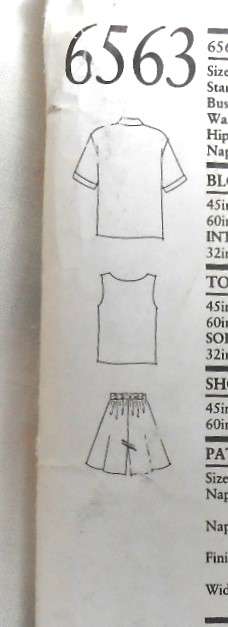 NEW LOOK PATTERNS 6563 SHIRT-TOP-SHORTS SIZE 8-20 - COMPLETE-CUT TO 14