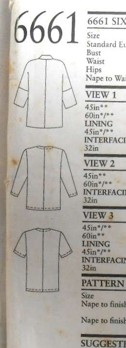 NEW LOOK PATTERNS 6661 LOOSE FIT JACKET IN 3 VERSIONS SIZE 8-18 - COMPLETE-UNCUT-F/FOLDED