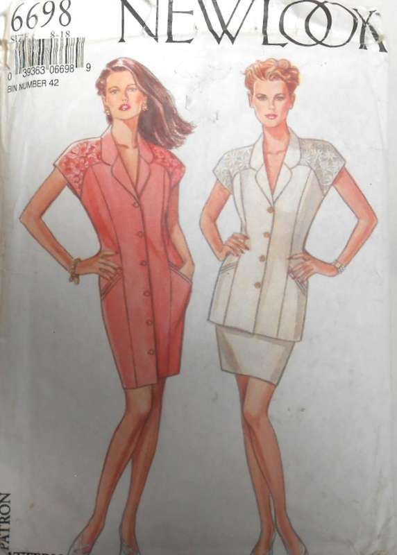 NEW LOOK PATTERNS 6698 PANELLED DRESS WITH LACE SHOULDER SIZE 8-18 - COMPLETE-CUT TO 12