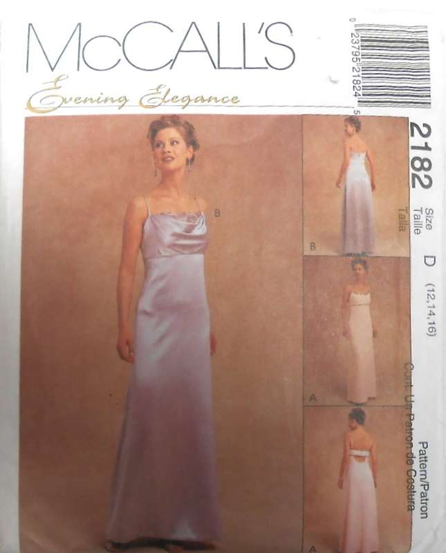 McCALLS 2182 EVENING ELEGANCE LINED GOWNS SIZE 12-14-16 COMPLETE-CUT TO 16