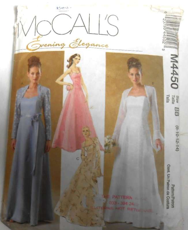 McCALLS M4450 STUNNING LINED/UNLINED SHRUGS & LINED DRESSES SIZE 8-10-12-14 CUT TO 12