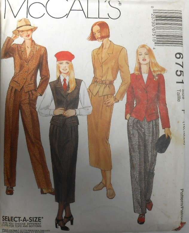 McCALLS 6751 UNLINED JACKET & WAISTCOAT- SKIRT & PANTS SIZE 16-18-20-COMPLETE-UNCUT-F/FOLDED