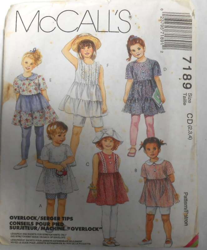 McCALLS 7189 GIRLS TOP-PULL ON LEGGINGS-SHORTS SIZE 2-3-4 YEARS COMPLETE-UNCUT-F/FOLDED