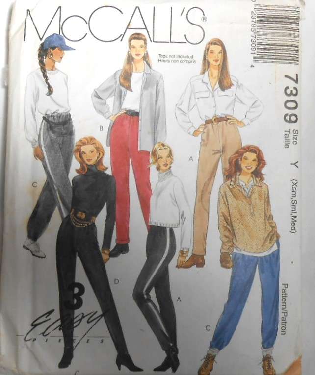 McCALLS 7309 PULLON PANTS FOR STRETCH KNITS SIZE XS-S-M (4-14) COMPLETE-PART CUT TO M