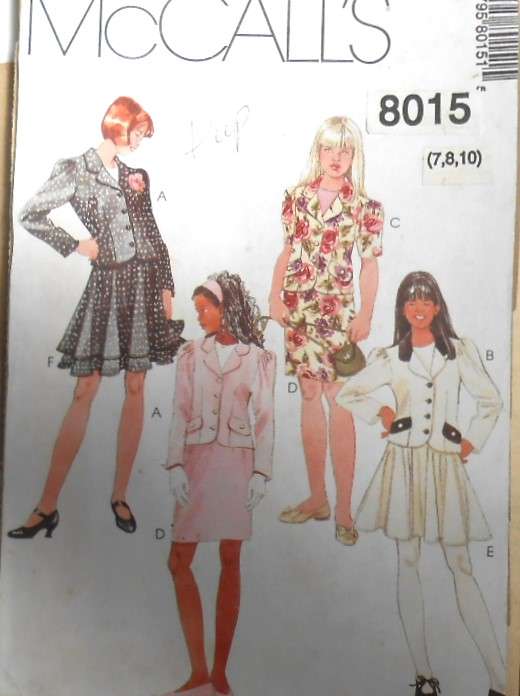 McCALLS  8015 GIRLS LINED JACKET & PULL ON SKIRT SIZE 7-8-10 YEARS COMPLETE-UNCUT-F/FOLDED