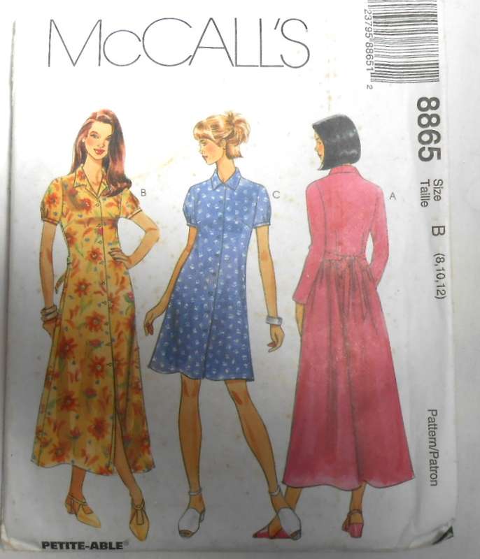 McCALLS  8865 DRESS IN 2 LENGTHS SIZE 8-10-12 COMPLETE-UNCUT-F/FOLDED