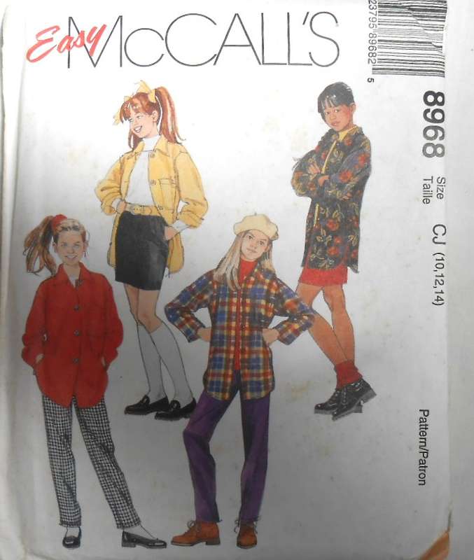 McCALLS  8968 GIRLS SKIRT-JACKET-PULL ON PANTS-SKIRT SIZE 10-12-14 COMPLETE-UNCUT-F/FOLDED
