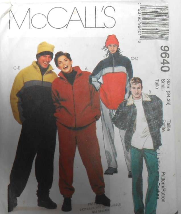McCALLS  9640UNISEX JACKET-PULLOVER TOP-PULL ON PANTS-HAT SIZE SMALL 34-36) COMPLETE