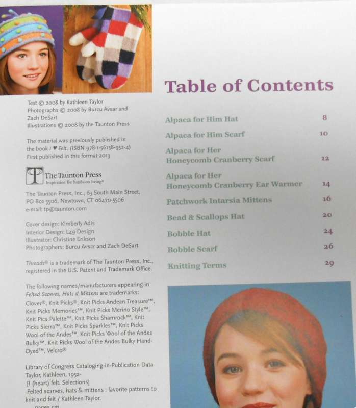 FELTED SCARVES-HAT-MITTENS -FAVOUTITE PATTERNS TO FELT & KNIT -32 PAGES THREADS SELECT