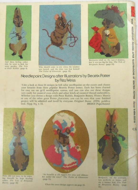 NEEDLEPOINT DESIGNS AFTER ILLUSTRATIONS BY BEATRIX POTTER BY RITA WEISS - 36 PAGES