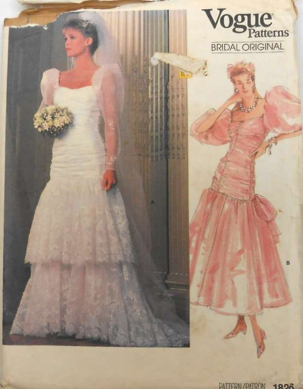 VOGUE BRIDAL 1826 RUFFLED FLARED SKIRT & BONED BODICE DRESS SIZE 10 COMPLETE-UNCUT-F/F-ZIPLOC