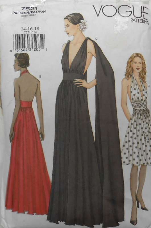 VOGUE  7521 LINED DRESS -CLOSE FITTING BODICE+FLARED SKIRT & SASH SIZE 14 16-18 COMPLETE CUT TO 18