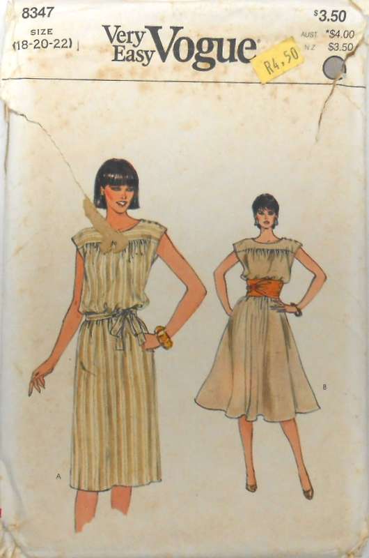 VOGUE  8347 VERY LOOSE FITTING A-LINE PULLOVER DRESS SIZE 18-20-22 COMPLETE CUT TO 22