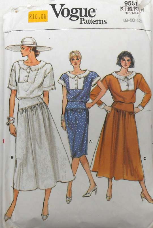 VOGUE 9551 PULLOVER DRESS WITH COLLAR SIZE 8-10-12 COMPLETE CUT TO 10/12
