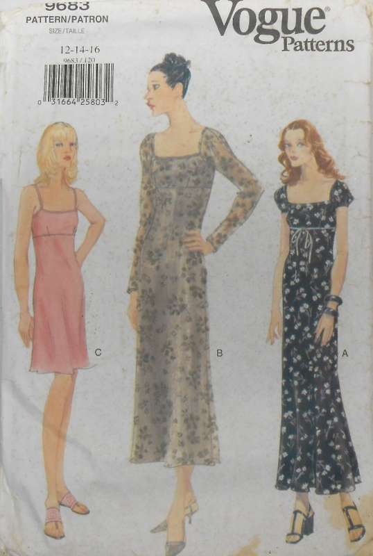 VOGUE 9683 CLOSE FITTING LINED-HIGH WAIST DRESS SIZE 12-14-16 COMPLETE CUT TO 16