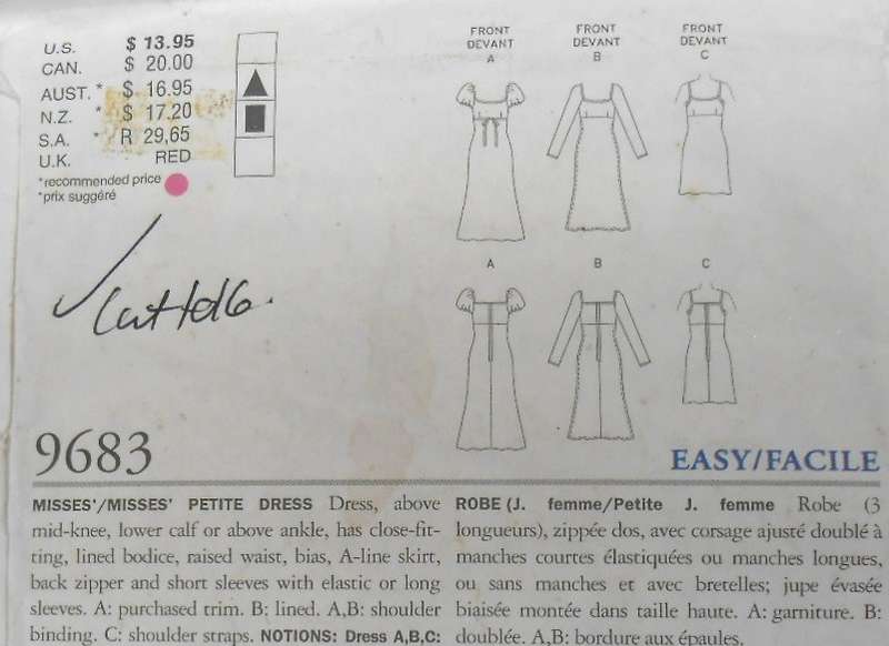 VOGUE 9683 CLOSE FITTING LINED-HIGH WAIST DRESS SIZE 12-14-16 COMPLETE CUT TO 16
