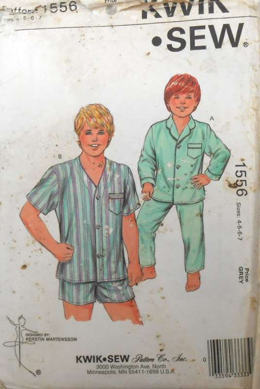 KWIK SEW 1556 BOYS PJS SIZE 4- 7 YEARS COMPLETE CUT TO 7 YEARS
