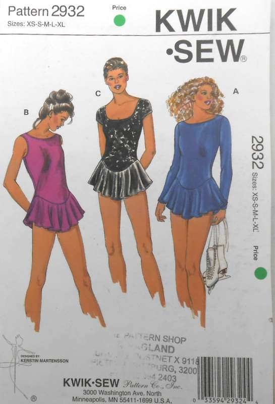 KWIK SEW 2932 LADIES LEOTARDS SIZE XS-S-M-L-XL (80-114 CM) COMPLETE -ONLY BODICE CUT TO XL 110-114CM