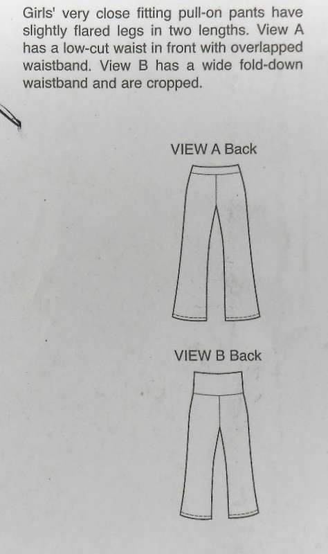 KWIK SEW 3498 GIRLS STRETCH PULL ON PANTS SIZE XS-S-M-L-XL (4-14 YEARS) COMPLETE -CUT TO XL 12-14 YR