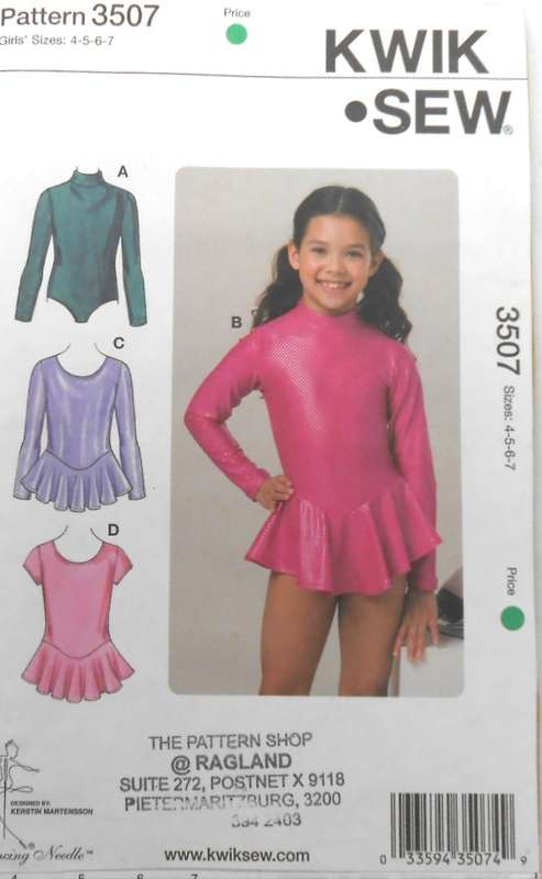 KWIK SEW 3507 GIRLS LEOTARDS SIZE 4-5-6-7 YEARS COMPLETE -UNCUT-F/FOLDED