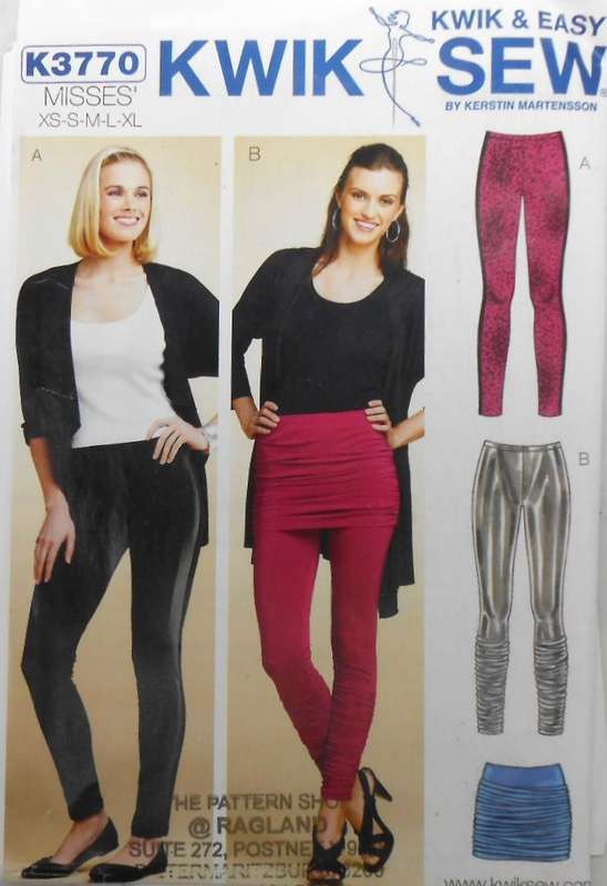KWIK SEW K3770 LADIES LEGGINGS & SKIRT SIZE 57-94 CM COMPLETE-UNCUT-F/FOLDED-ZIPLOC