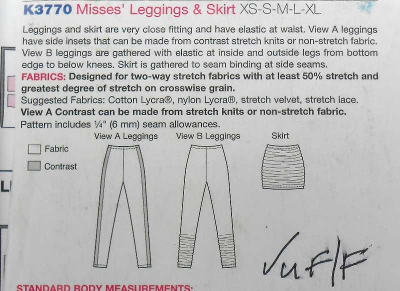 KWIK SEW K3770 LADIES LEGGINGS & SKIRT SIZE 57-94 CM COMPLETE-UNCUT-F/FOLDED-ZIPLOC