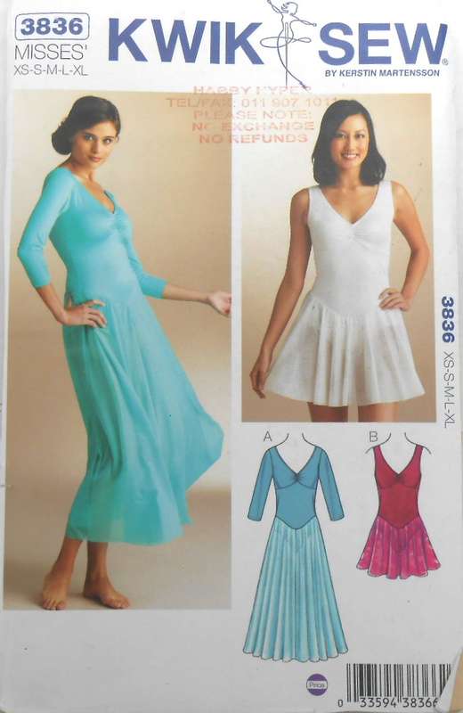 KWIK SEW 3836 LADIES LEOTARDS SIZEXS-S-M-L-XL (80-114 CM) COMPLETE-UNCUT-F/FOLDED-ZIPLOC