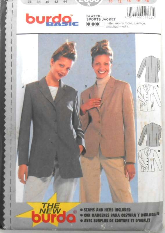 BURDA 2863 LADIES JACKETS SIZE 10-18 COMPLETE-UNCUT-F/FOLDED
