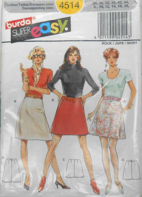 BURDA 4514 LADIES SKIRTS SIZE 8-16 COMPLETE-CUT TO 10