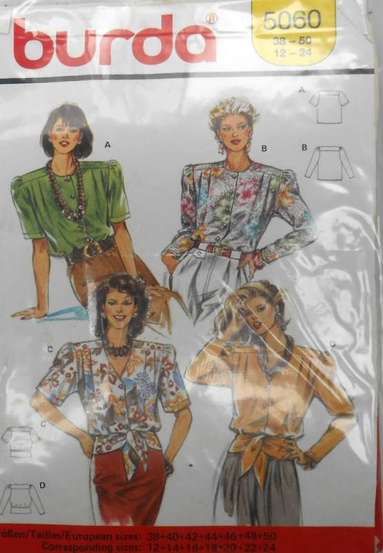 BURDA 5060 LADIES TOPS SIZE 12-24 COMPLETE-CUT TO 10